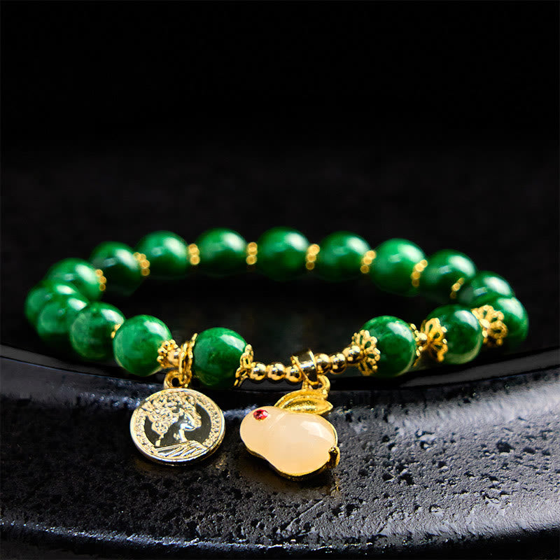 Buddha Stones Green Calcite Lovely Rabbit Charm Clarity
