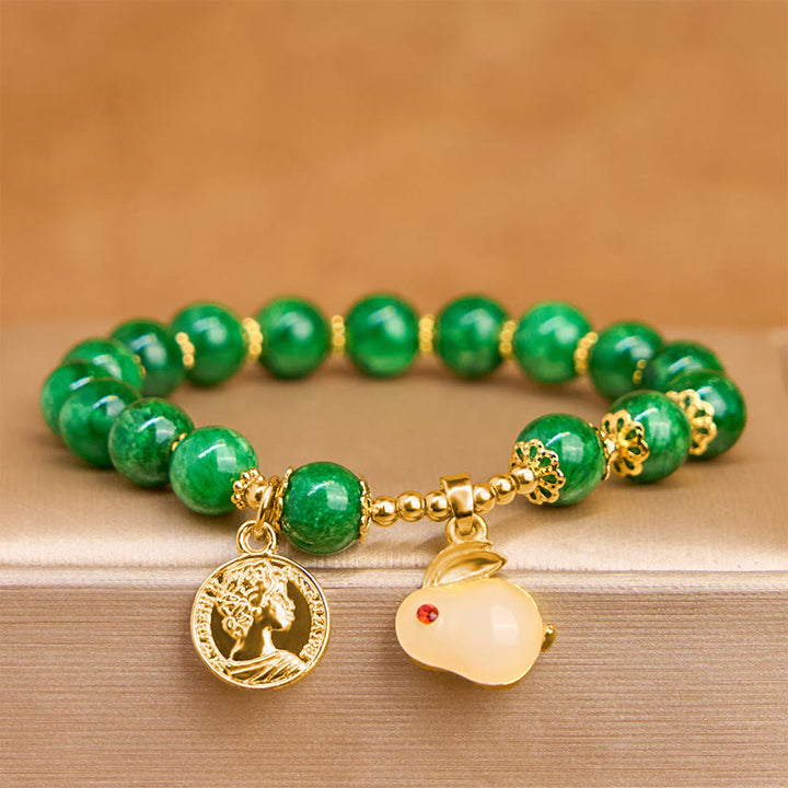 Buddha Stones Green Calcite Lovely Rabbit Charm Clarity