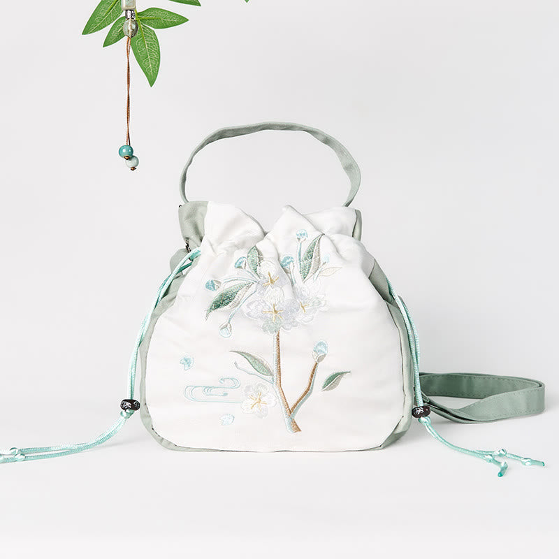 Buddha Stones Haftowana Zielona Pear Blossom Canvas Tote Torba na Ramię Torebka