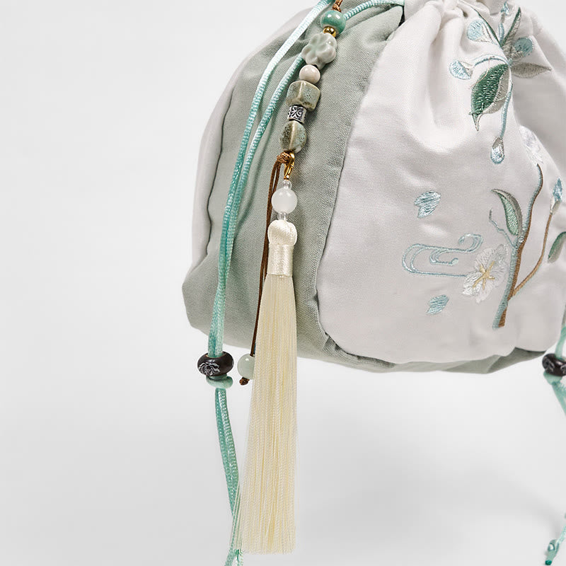 Buddha Stones Haftowana Zielona Pear Blossom Canvas Tote Torba na Ramię Torebka