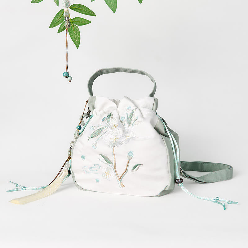 Buddha Stones Haftowana Zielona Pear Blossom Canvas Tote Torba na Ramię Torebka