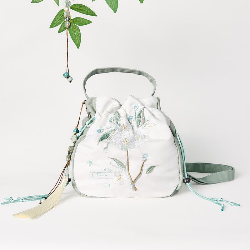 Buddha Stones Haftowana Zielona Pear Blossom Canvas Tote Torba na Ramię Torebka