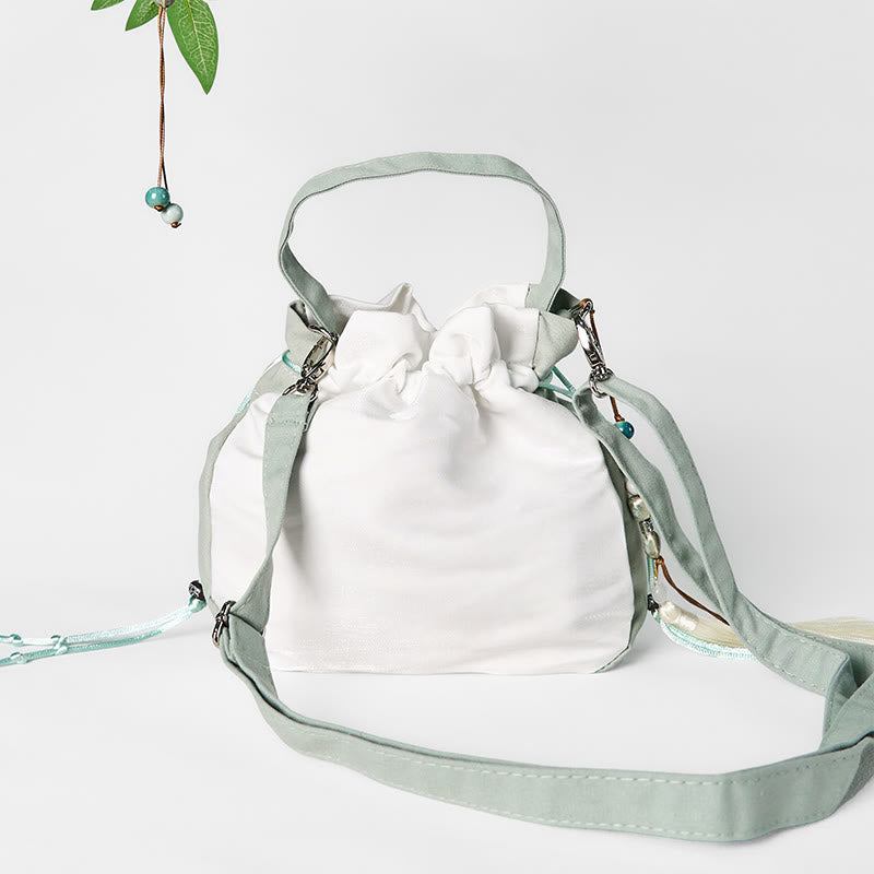 Buddha Stones Haftowana Zielona Pear Blossom Canvas Tote Torba na Ramię Torebka