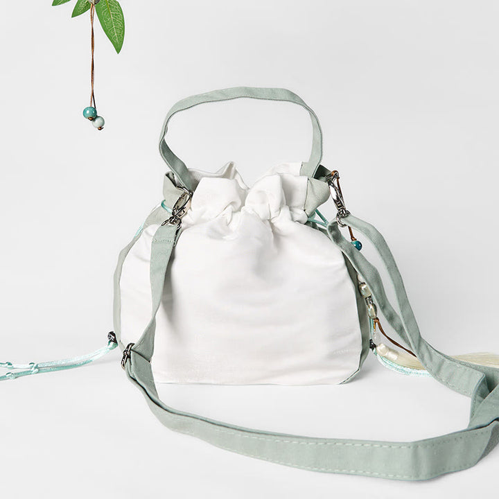 Buddha Stones Haftowana Zielona Pear Blossom Canvas Tote Torba na Ramię Torebka