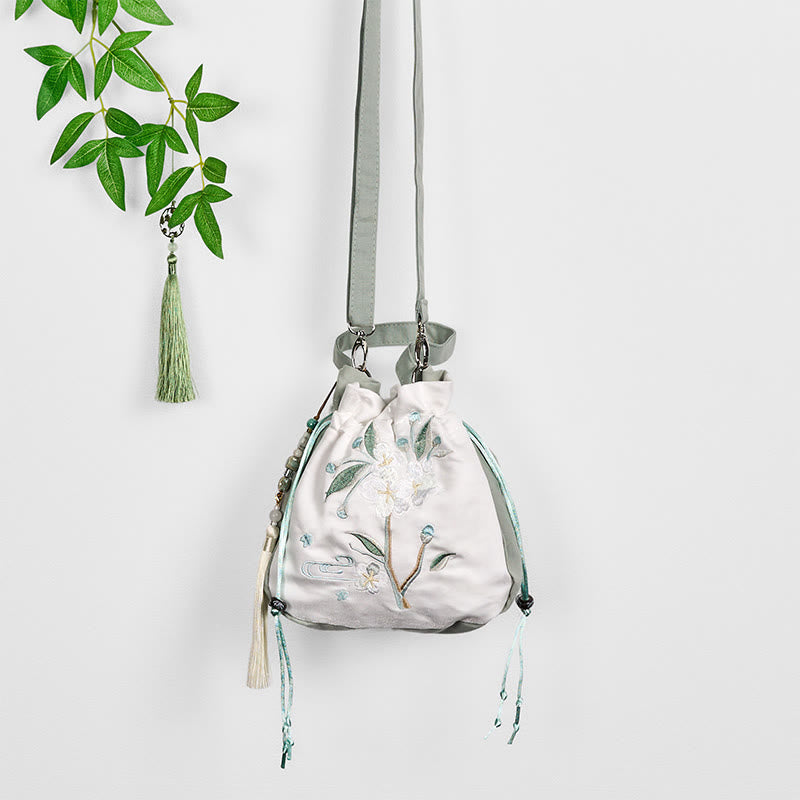 Buddha Stones Haftowana Zielona Pear Blossom Canvas Tote Torba na Ramię Torebka