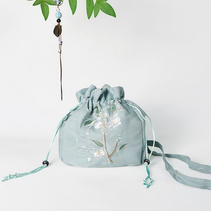 Buddha Stones haftowane zielone kwiaty liście płócienna torba typu crossbody torba na ramię torebka