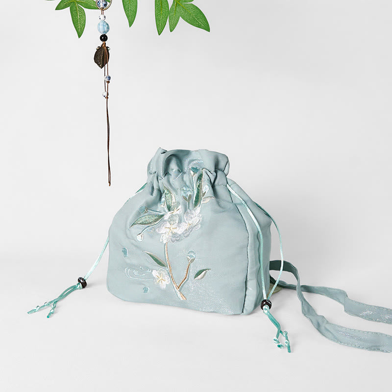 Buddha Stones haftowane zielone kwiaty liście płócienna torba typu crossbody torba na ramię torebka