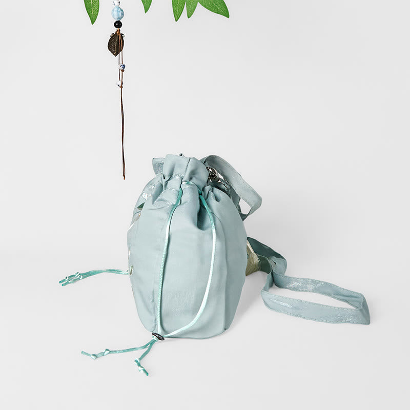 Buddha Stones haftowane zielone kwiaty liście płócienna torba typu crossbody torba na ramię torebka