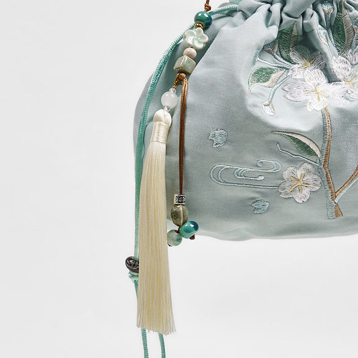 Buddha Stones haftowane zielone kwiaty liście płócienna torba typu crossbody torba na ramię torebka