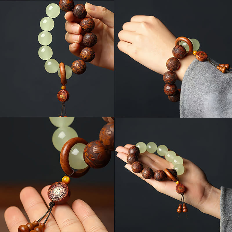 Buddha Stones Sappan Drewno Grawerunek PiXiu Fu Charakter Cure Bransoletka