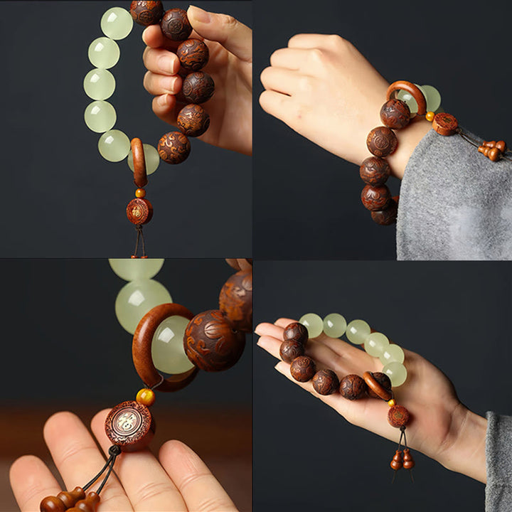 Buddha Stones Sappan Drewno Grawerunek PiXiu Fu Charakter Cure Bransoletka