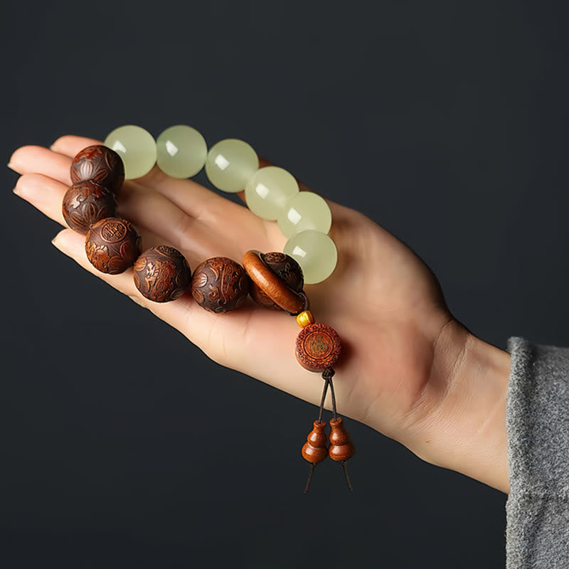 Buddha Stones Sappan Drewno Grawerunek PiXiu Fu Charakter Cure Bransoletka
