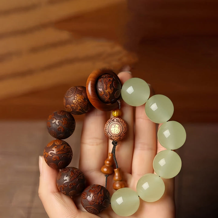 Buddha Stones Sappan Drewno Grawerunek PiXiu Fu Charakter Cure Bransoletka