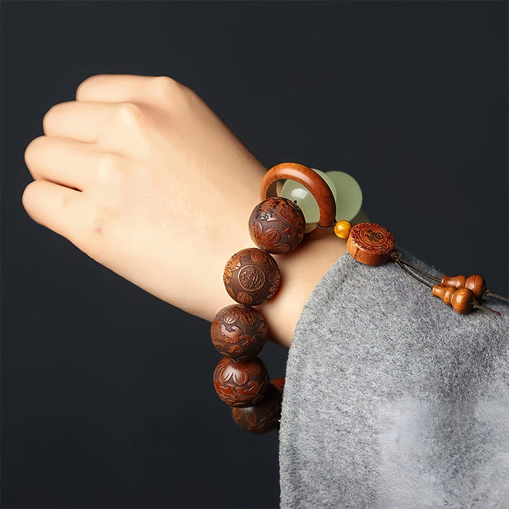 Buddha Stones Sappan Drewno Grawerunek PiXiu Fu Charakter Cure Bransoletka