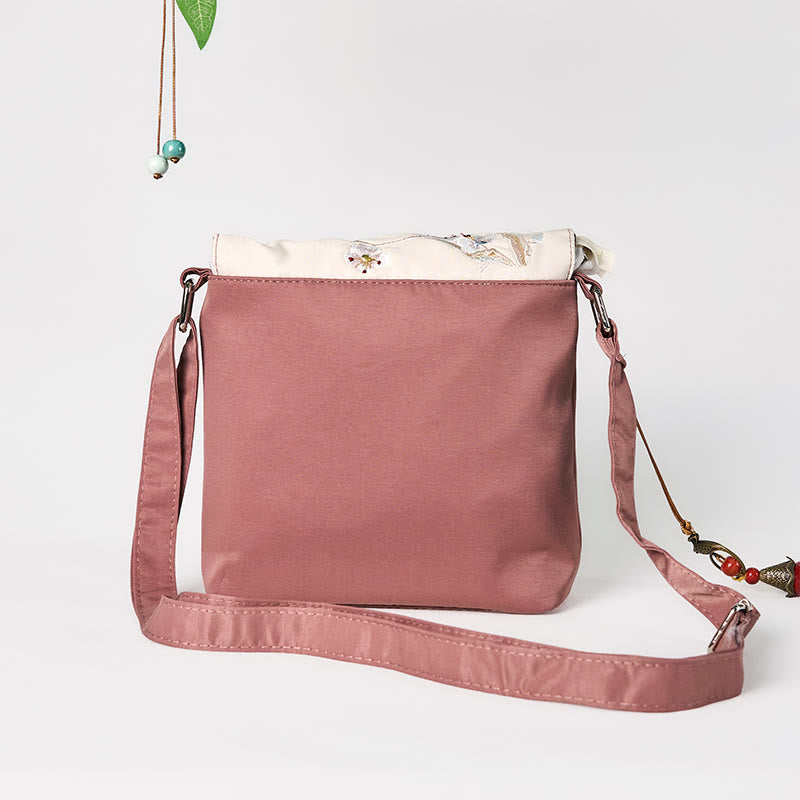 Buddha Stones, gładka brązowa haftowana śliwka, bossom, bawełniana, lniana torba typu crossbody, torba na ramię