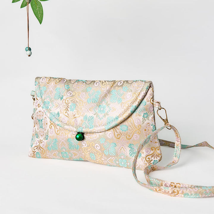 Buddha Stones Retro Kwiaty Wzór Poliester Bawełna Haft Torba Crossbody Hangbags