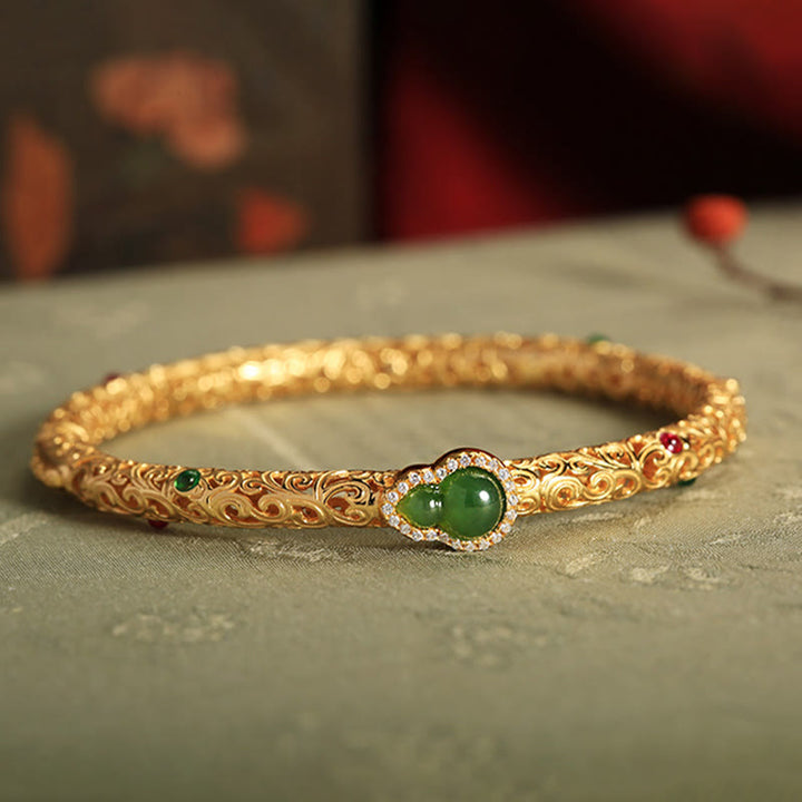 Buddha Stones Cyjan Jade Miedziane Złoto Pomyślne Chmury Tykwa Bransoletka Szczęścia Bransoletka