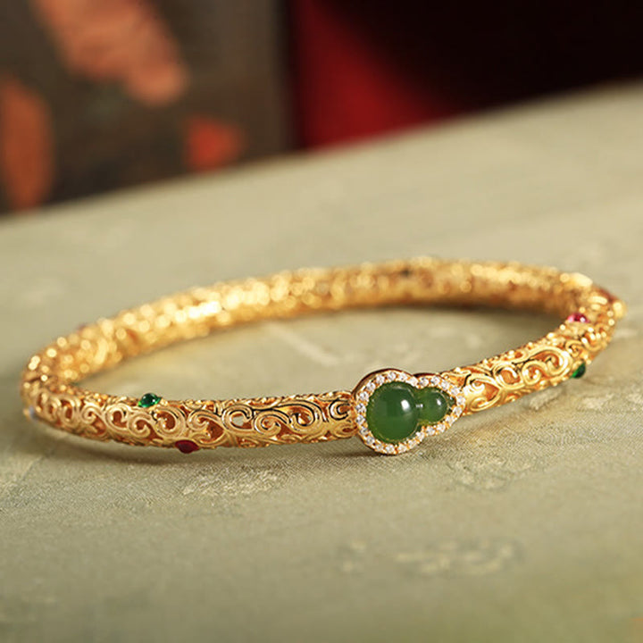 Buddha Stones Cyjan Jade Miedziane Złoto Pomyślne Chmury Tykwa Bransoletka Szczęścia Bransoletka