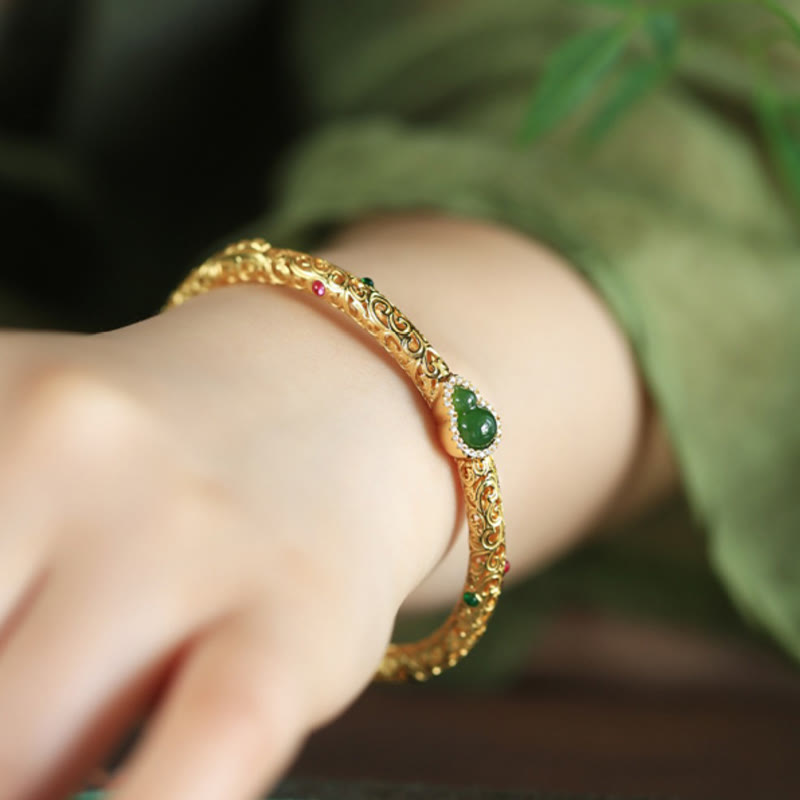 Buddha Stones Cyjan Jade Miedziane Złoto Pomyślne Chmury Tykwa Bransoletka Szczęścia Bransoletka