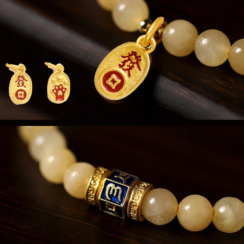 Buddha Stones Topaz Koraliki Om Mani Padme Hum Fortune Bransoletka
