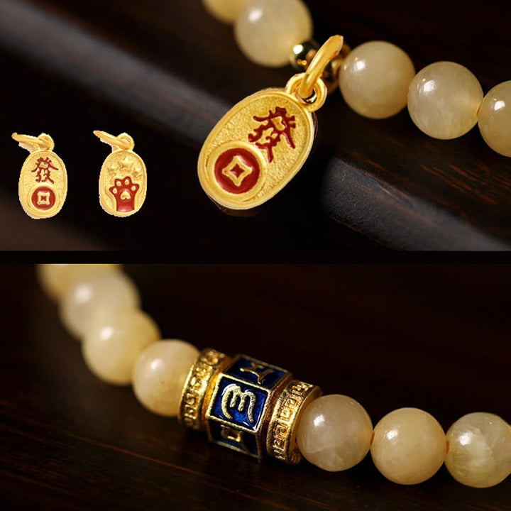 Buddha Stones Topaz Koraliki Om Mani Padme Hum Fortune Bransoletka