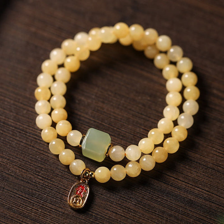 Buddha Stones Topaz Koraliki Jade Cube Podwójne Koło Bransoletka Bogactwa