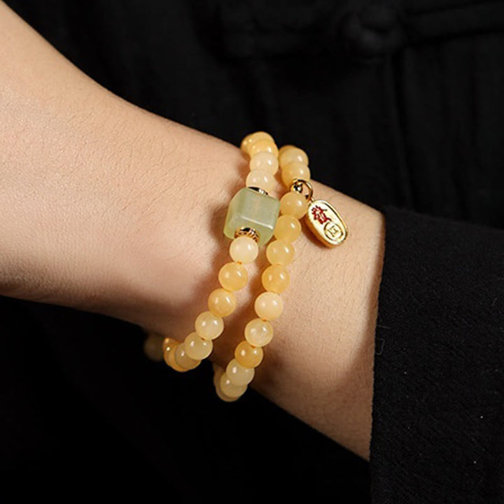 Buddha Stones Topaz Koraliki Jade Cube Podwójne Koło Bransoletka Bogactwa