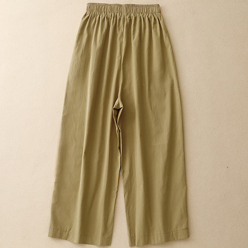 Buddha Stones Casualowe Vintage Jednokolorowe Spodnie Damskie Z Szerokimi Nogawkami Z Kieszeniami Z Wzorem Guzików - image 1