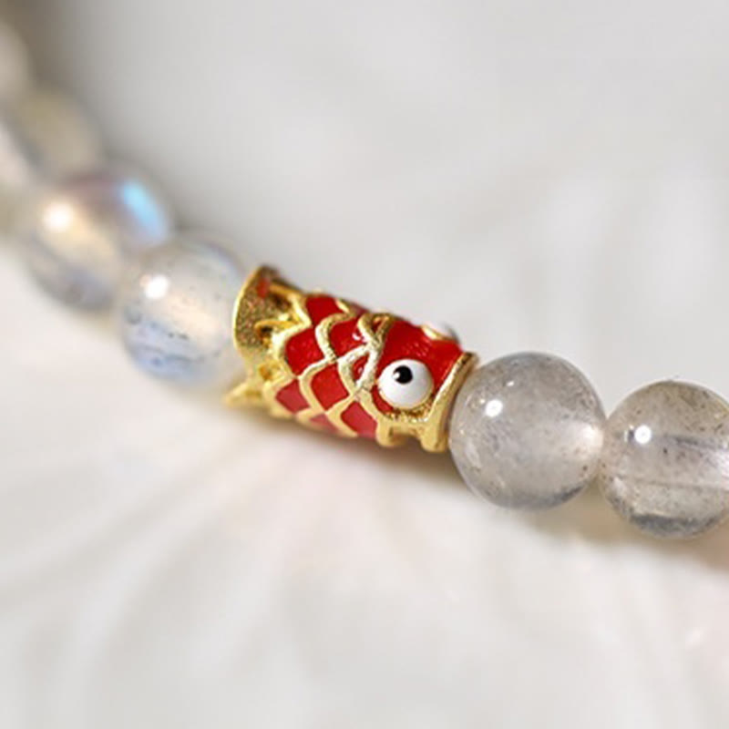 Bransoletka lecznicza z Buddha Stones Ultra-cienki kamień księżycowy Koi Fish