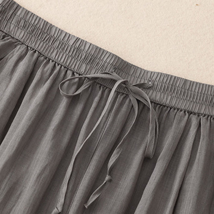 Buddha Stones Casual Vintage Gładki Sznurek Koronkowy Patchwork Design Damskie Szerokie Nogawki Bawełniane Elastyczne Spodnie W Pasie Z Kieszeniami - image 4