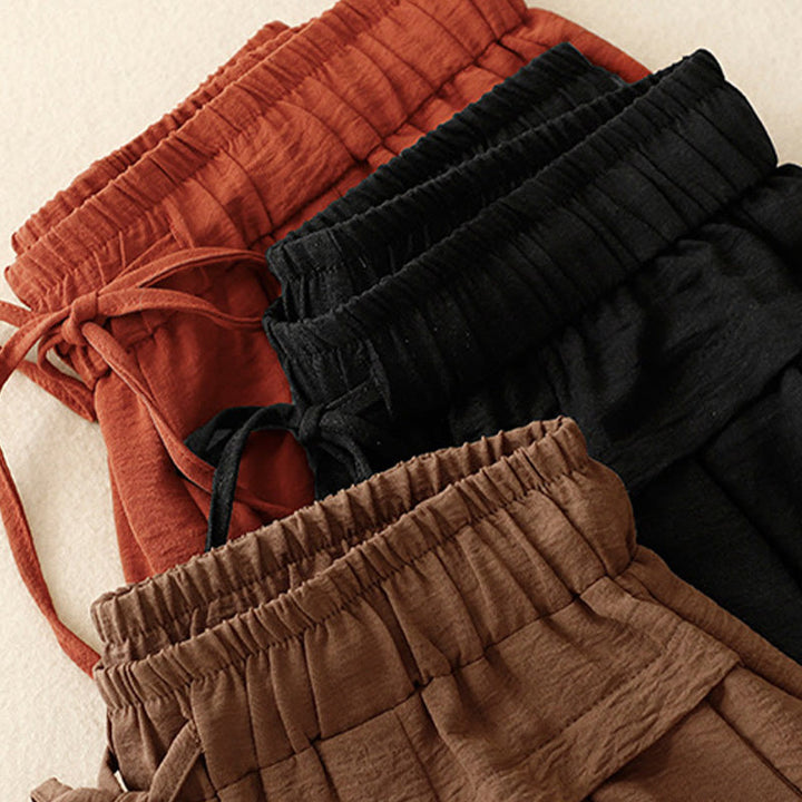 Spodnie damskie z szerokimi nogawkami i kieszeniami, w stylu casualowym i etnicznym, ze ściągaczem i prostym wzorem "Buddha Stones" - image 20