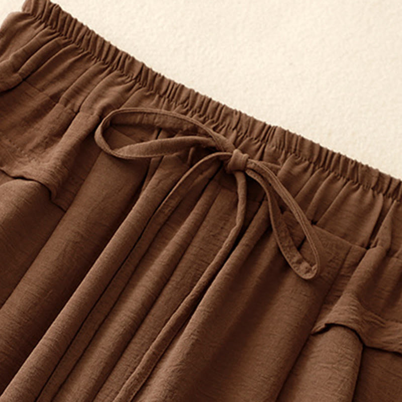 Spodnie damskie z szerokimi nogawkami i kieszeniami, w stylu casualowym i etnicznym, ze ściągaczem i prostym wzorem "Buddha Stones" - image 2