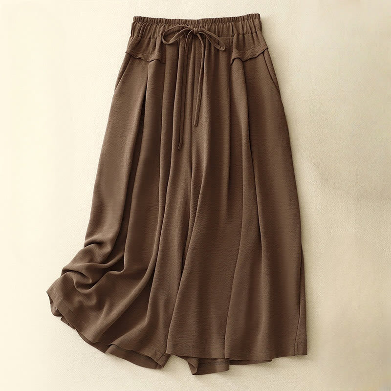 Spodnie damskie z szerokimi nogawkami i kieszeniami, w stylu casualowym i etnicznym, ze ściągaczem i prostym wzorem "Buddha Stones" - SaddleBrown - US8-10，UK/AU12-14，EU40-42 (2XL) - image 0