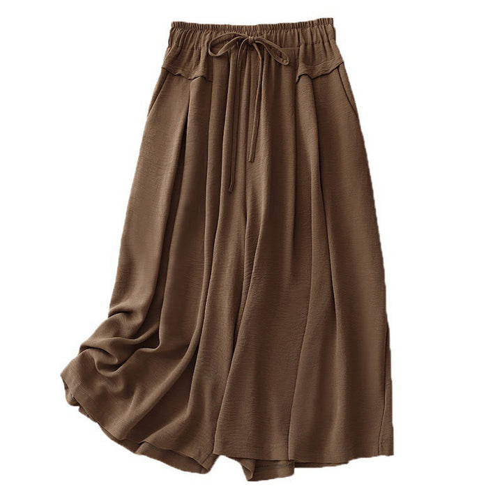 Spodnie damskie z szerokimi nogawkami i kieszeniami, w stylu casualowym i etnicznym, ze ściągaczem i prostym wzorem "Buddha Stones" - image 8