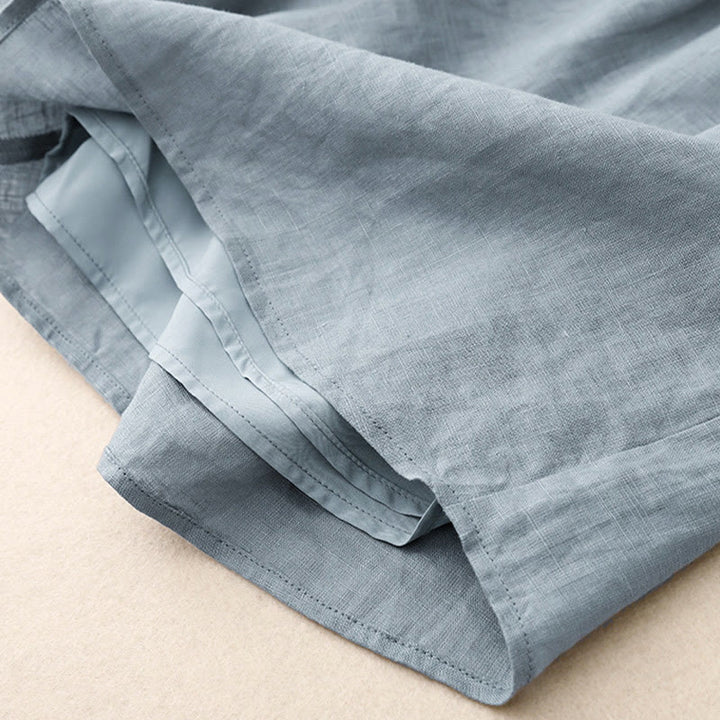 Buddha Stones Lato 2szt. Gładka koszula z długim rękawem Top Kardigan Szorty Medytacja Odzież Damska Zestaw Z Kieszeniami - image 27