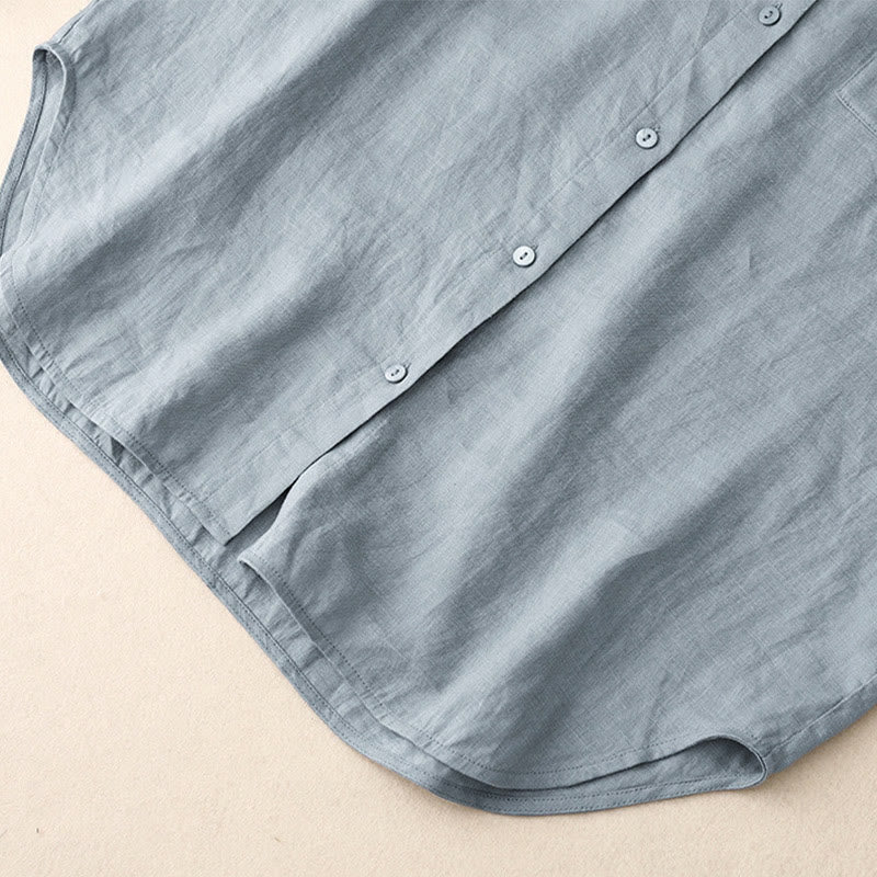 Buddha Stones Lato 2szt. Gładka koszula z długim rękawem Top Kardigan Szorty Medytacja Odzież Damska Zestaw Z Kieszeniami - image 23