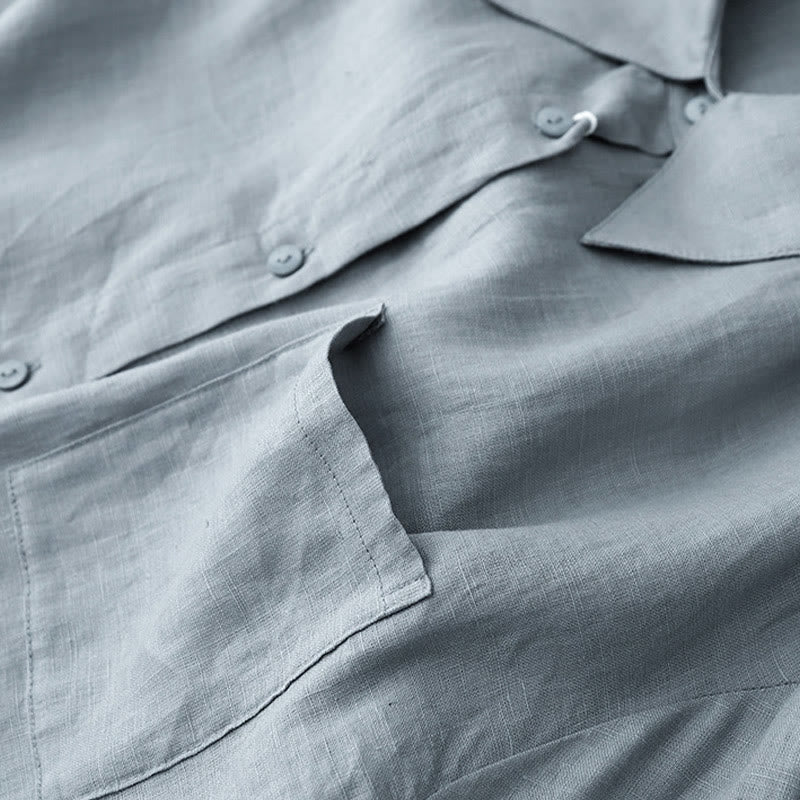 Buddha Stones Lato 2szt. Gładka koszula z długim rękawem Top Kardigan Szorty Medytacja Odzież Damska Zestaw Z Kieszeniami - image 22