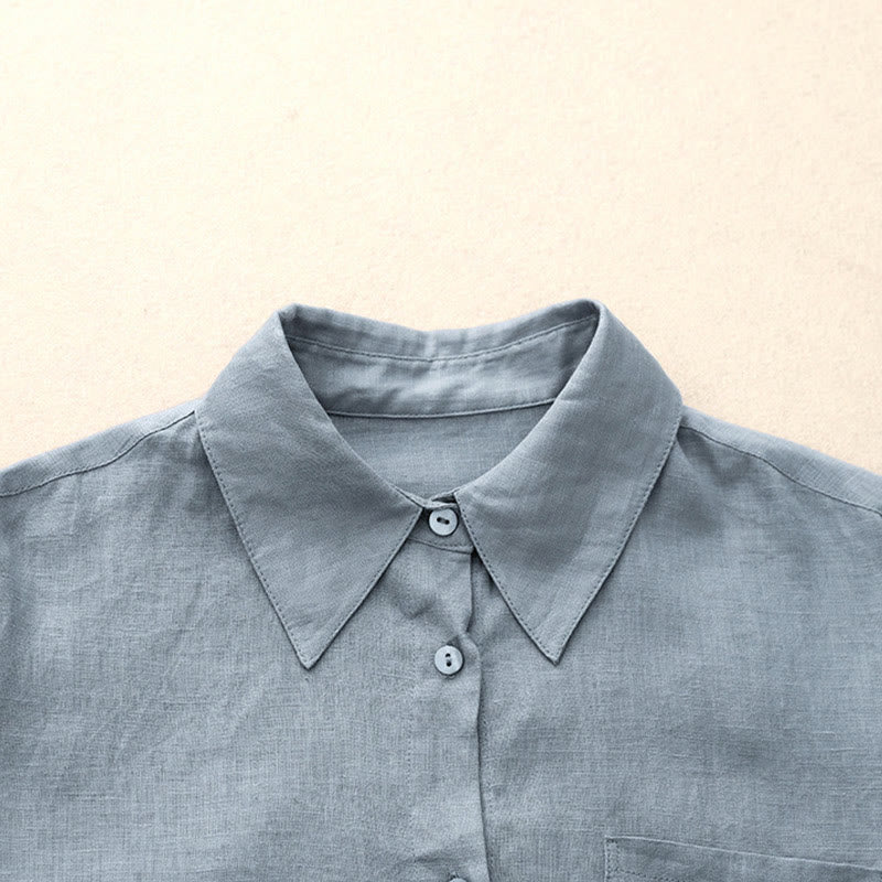 Buddha Stones Lato 2szt. Gładka koszula z długim rękawem Top Kardigan Szorty Medytacja Odzież Damska Zestaw Z Kieszeniami - image 20