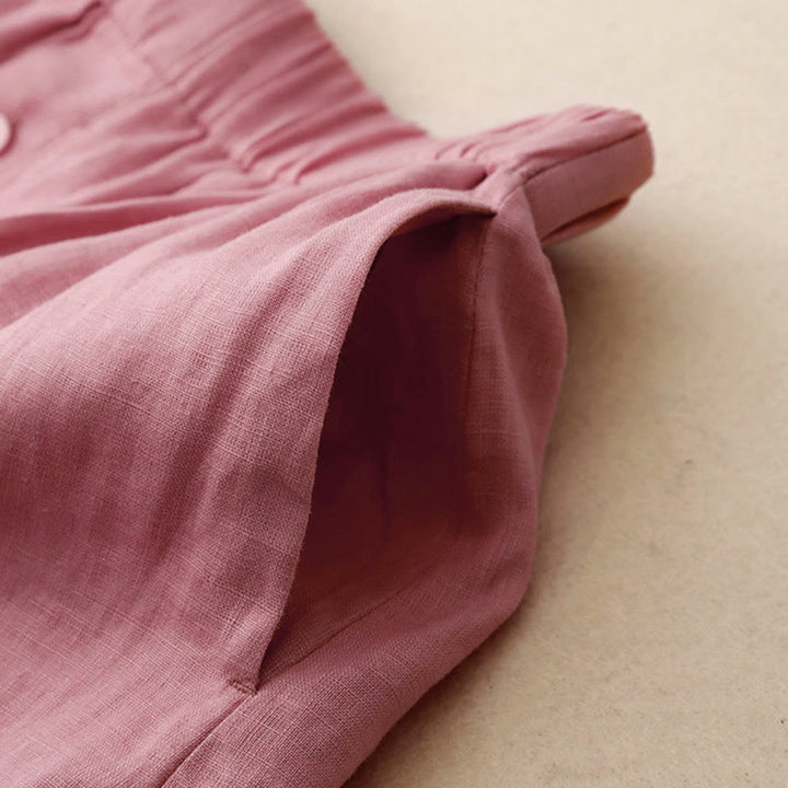 Buddha Stones Lato 2szt. Gładka koszula z długim rękawem Top Kardigan Szorty Medytacja Odzież Damska Zestaw Z Kieszeniami - image 12