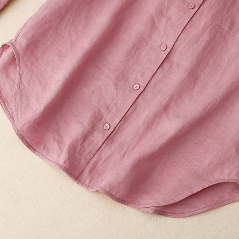 Buddha Stones Lato 2szt. Gładka koszula z długim rękawem Top Kardigan Szorty Medytacja Odzież Damska Zestaw Z Kieszeniami - image 8