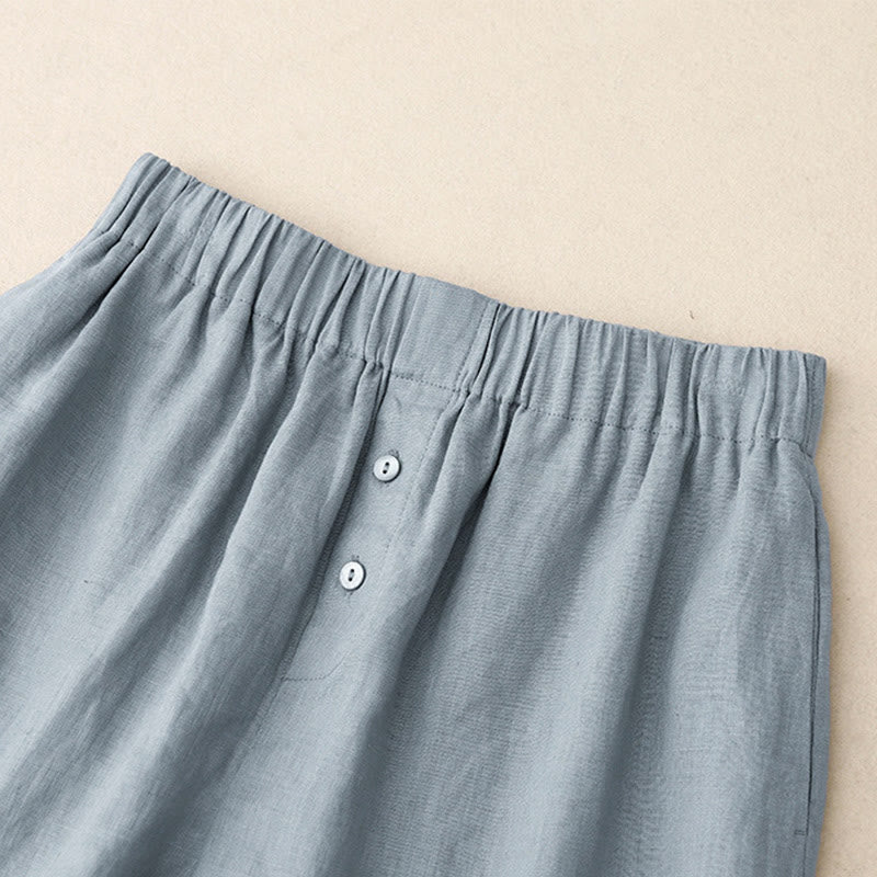 Buddha Stones Lato 2szt. Gładka koszula z długim rękawem Top Kardigan Szorty Medytacja Odzież Damska Zestaw Z Kieszeniami - image 25