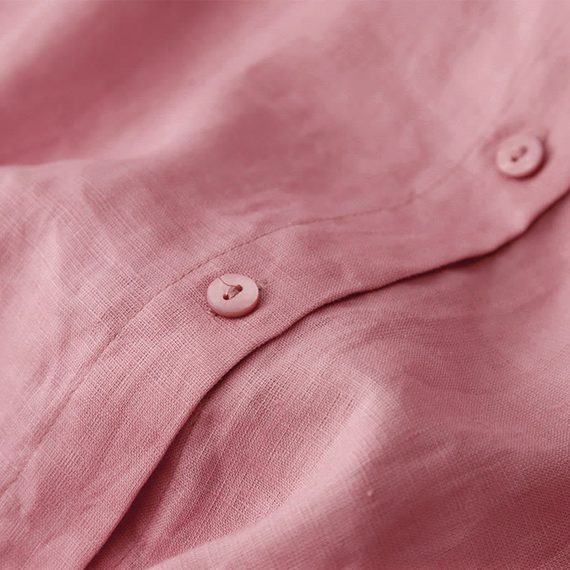 Buddha Stones Lato 2szt. Gładka koszula z długim rękawem Top Kardigan Szorty Medytacja Odzież Damska Zestaw Z Kieszeniami - image 6