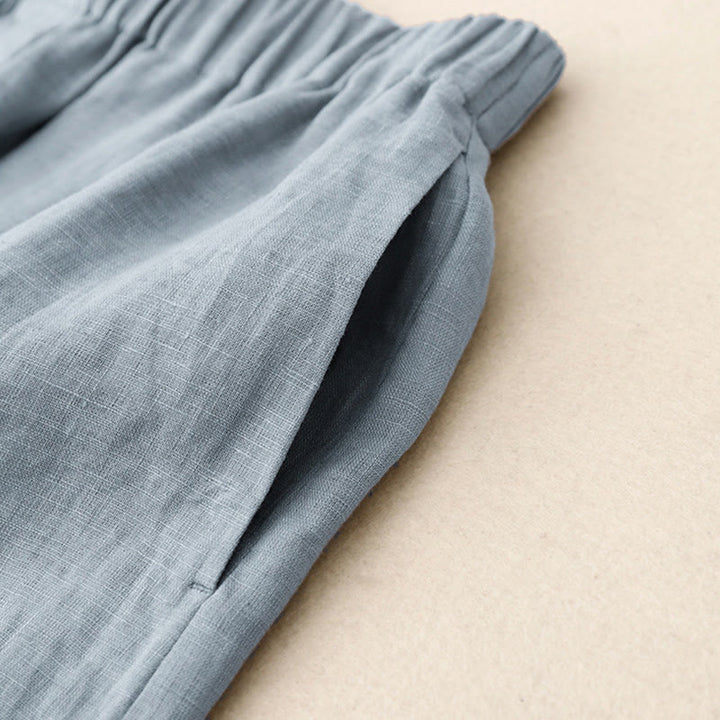 Buddha Stones Lato 2szt. Gładka koszula z długim rękawem Top Kardigan Szorty Medytacja Odzież Damska Zestaw Z Kieszeniami - image 26