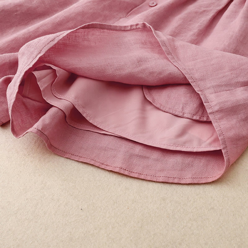 Buddha Stones Lato 2szt. Gładka koszula z długim rękawem Top Kardigan Szorty Medytacja Odzież Damska Zestaw Z Kieszeniami - image 13