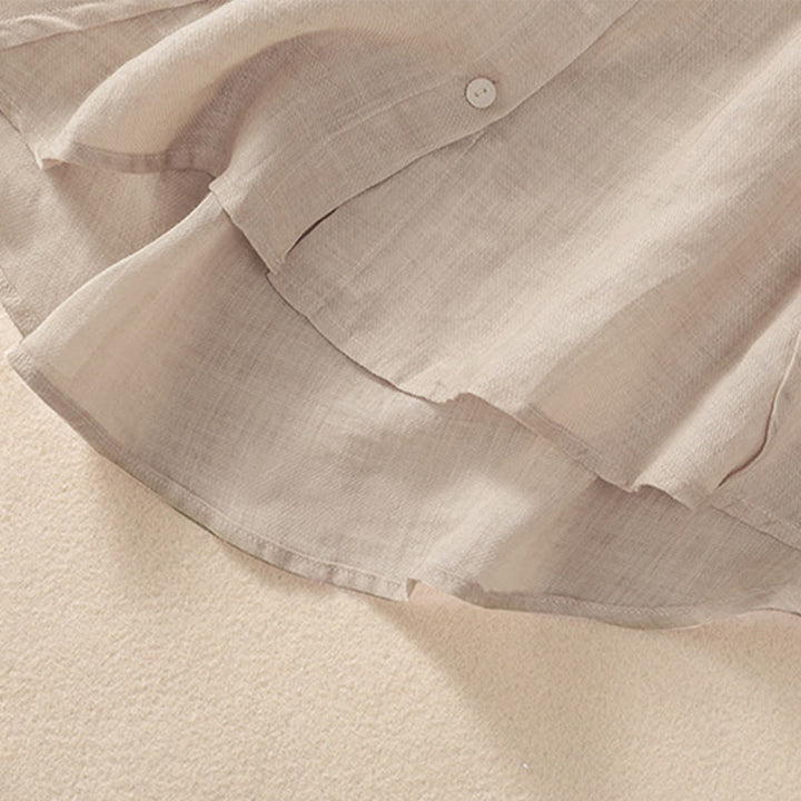 Buddha Stones Casual Codzienny Gładki Guzik Marszczony Wzór Kołnierz Stojący Damska Bawełniana Lniana Koszula Z Rękawem Trzy Czwartym Kardigan - image 13