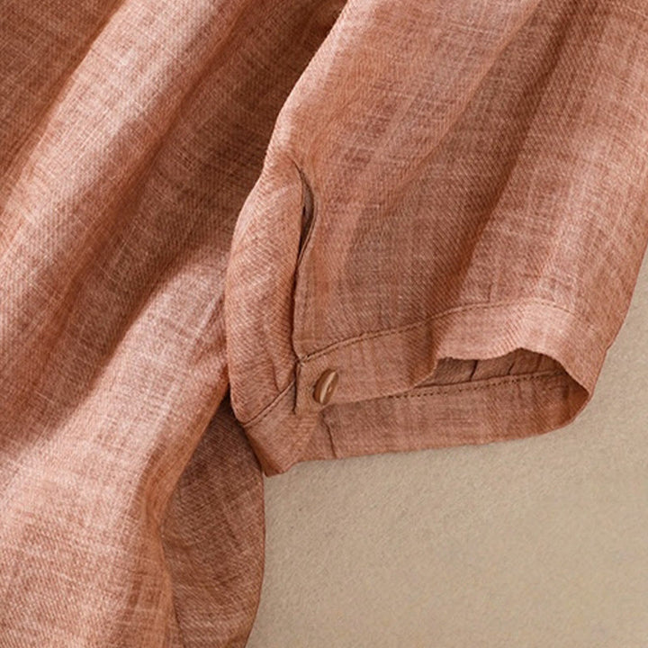 Buddha Stones Casual Codzienny Gładki Guzik Marszczony Wzór Kołnierz Stojący Damska Bawełniana Lniana Koszula Z Rękawem Trzy Czwartym Kardigan - image 22