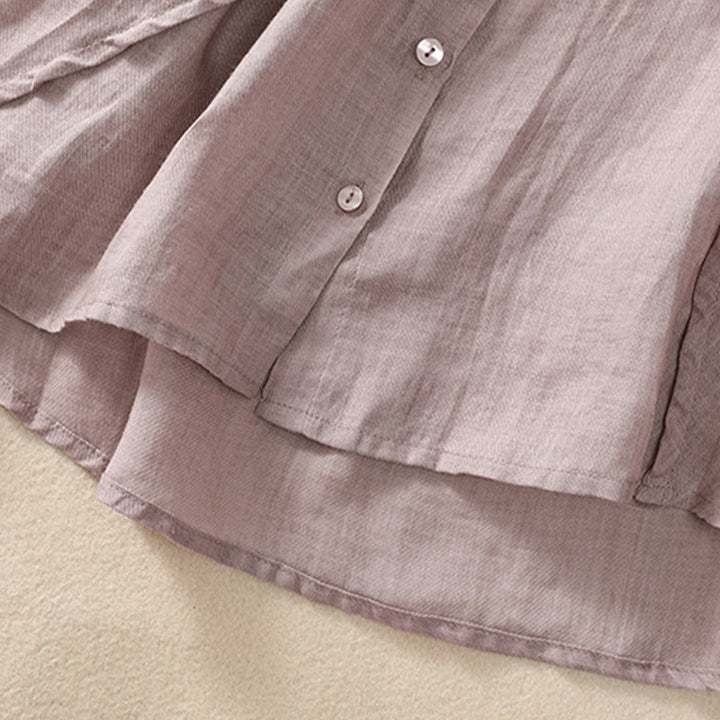 Buddha Stones Casual Codzienny Gładki Guzik Marszczony Wzór Kołnierz Stojący Damska Bawełniana Lniana Koszula Z Rękawem Trzy Czwartym Kardigan - image 6