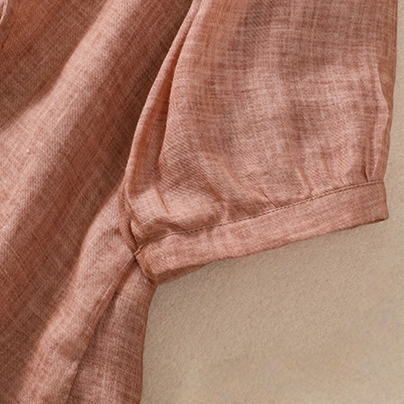 Buddha Stones Casual Codzienny Gładki Guzik Marszczony Wzór Kołnierz Stojący Damska Bawełniana Lniana Koszula Z Rękawem Trzy Czwartym Kardigan - image 21