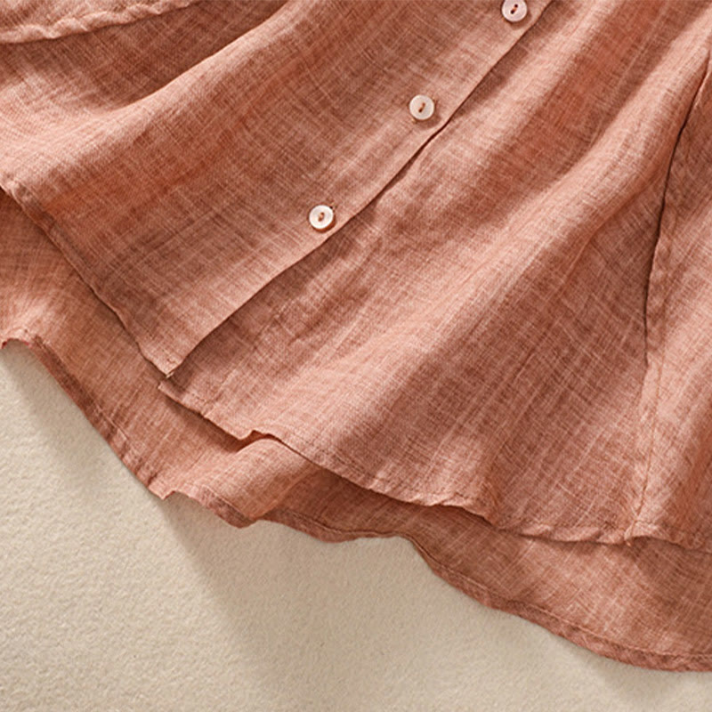 Buddha Stones Casual Codzienny Gładki Guzik Marszczony Wzór Kołnierz Stojący Damska Bawełniana Lniana Koszula Z Rękawem Trzy Czwartym Kardigan - image 20