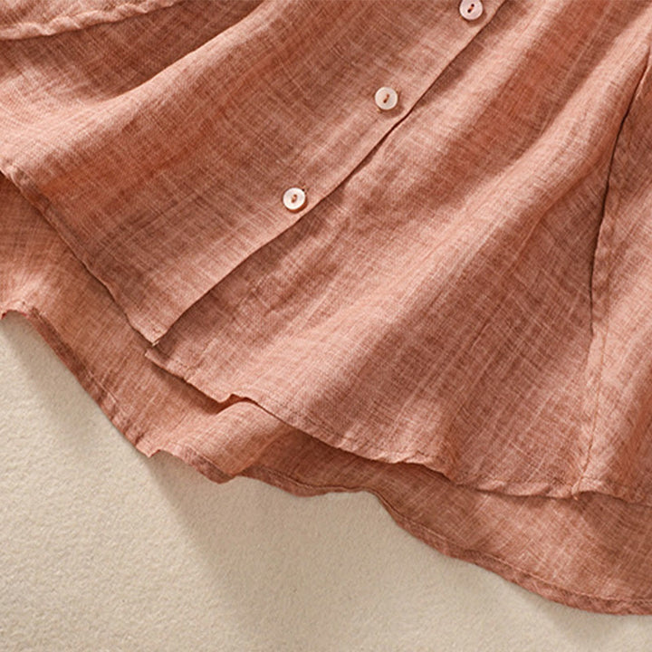 Buddha Stones Casual Codzienny Gładki Guzik Marszczony Wzór Kołnierz Stojący Damska Bawełniana Lniana Koszula Z Rękawem Trzy Czwartym Kardigan - image 20